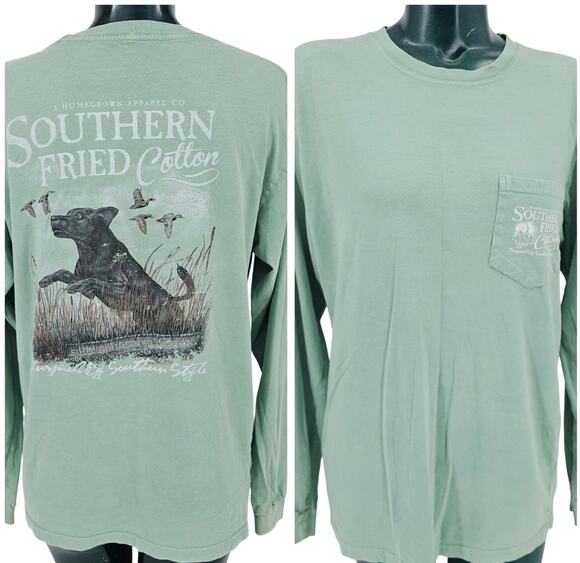 Southern Fried Cotton Tops - Southern Fried Cotton black lab hunting graphic long sleeve tshirt green L 4067